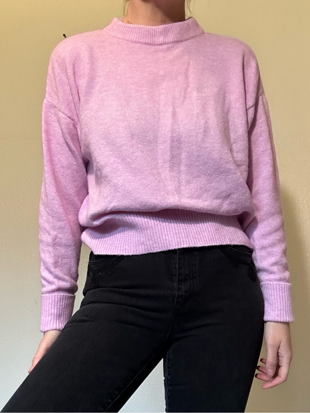 Pilcro Wool Soft Crewneck Sweater in Light Lavender Pink S